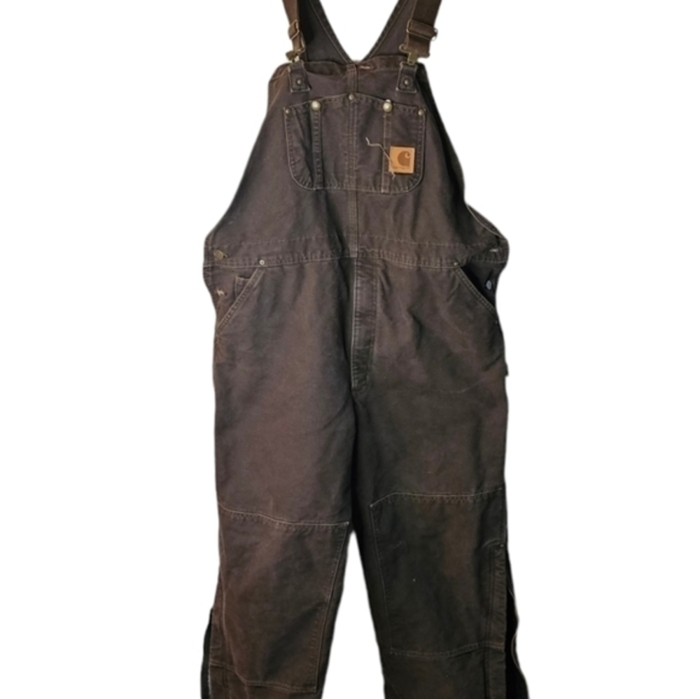 Carhartt Bibs‎ Overalls Quilt Insulated Duck Sandstone Men 42x32 R27- NOTE - Picture 2 of 16